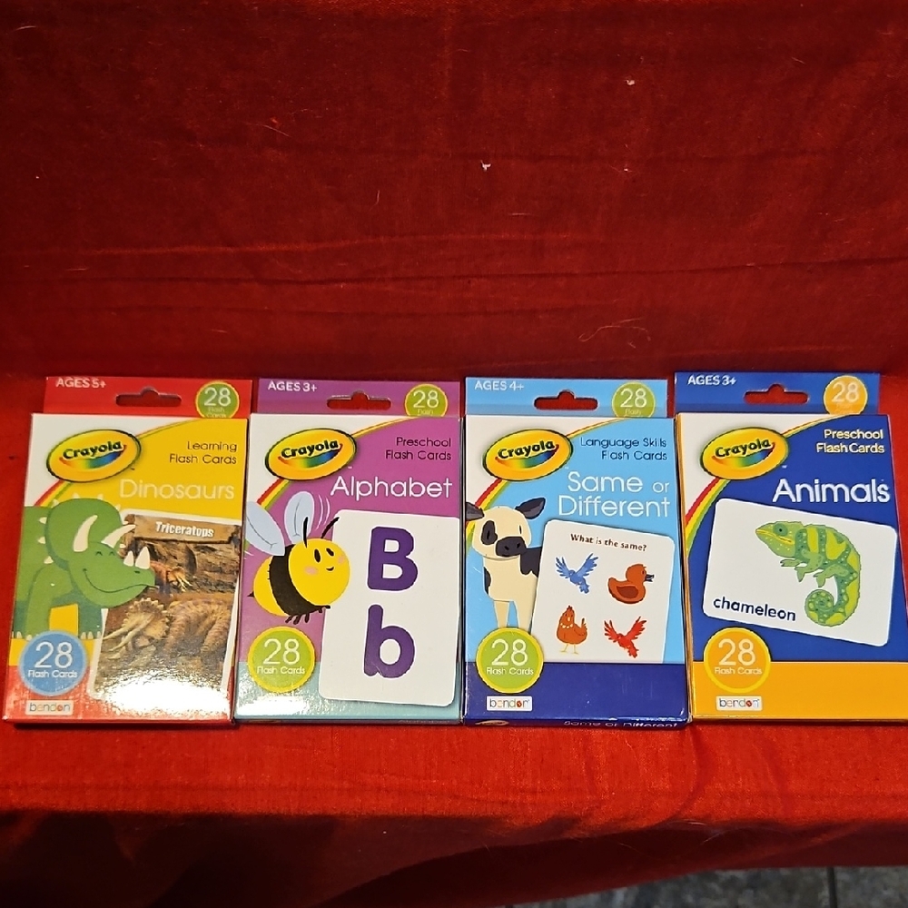 BENDON CRAYOLA Four Decks Educational Flash Cards|28 Cards Per Deck|Ages 3+ / 5+